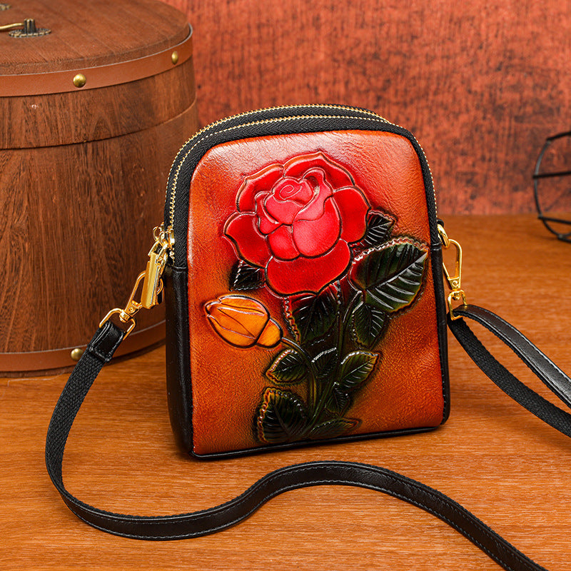 Women's Retro Textured Rose National Style Elegant Women's Messenger Bag