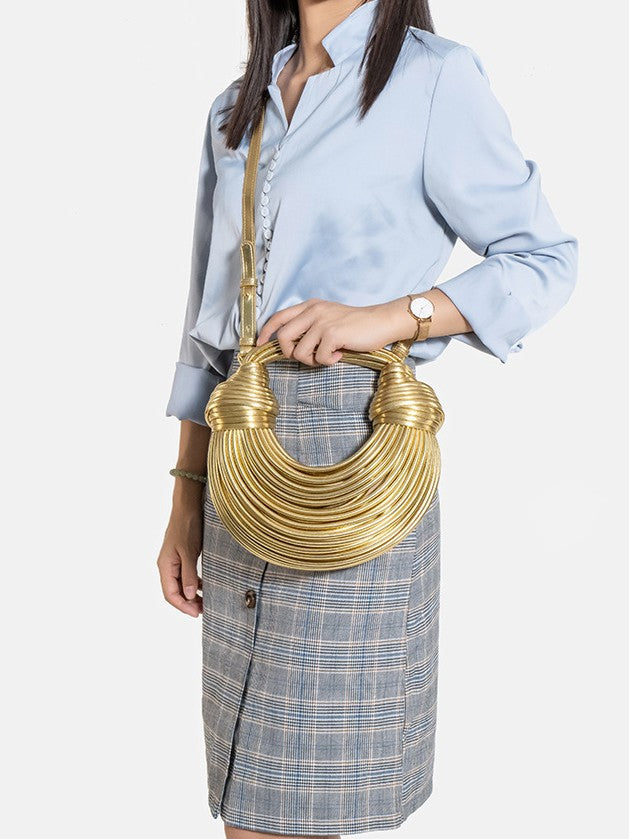 Women's Noodles Woven Gold Underarm Hand Carrying Women's Messenger Bag