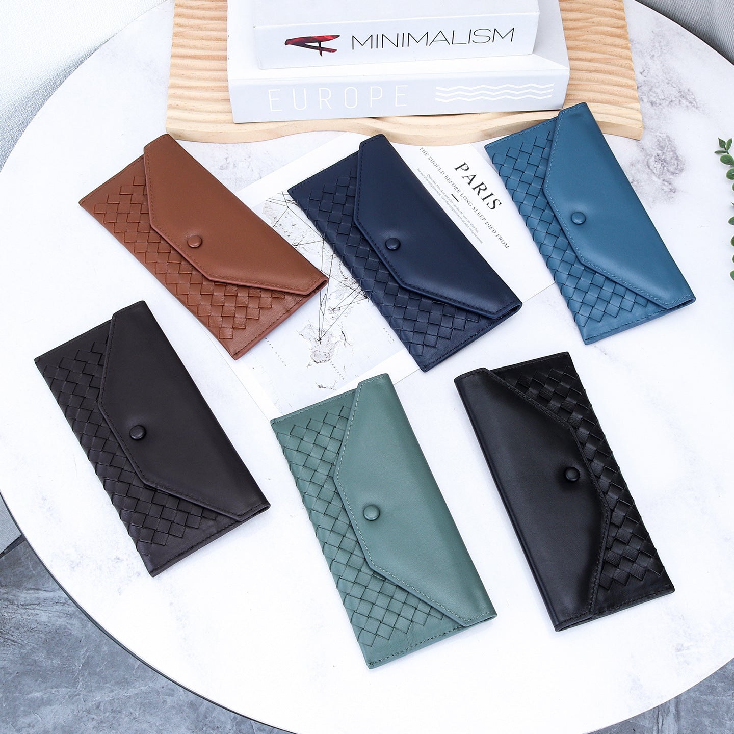 Women's & Men's Sheepskin Woven Long Fashion Thin Envelope Genuine Ladies Wallet