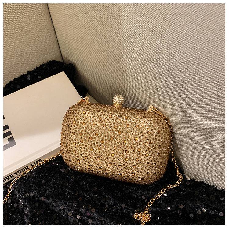 Women's Fashionable Shiny Rhinestone Ornament Clutch Box Type Bags