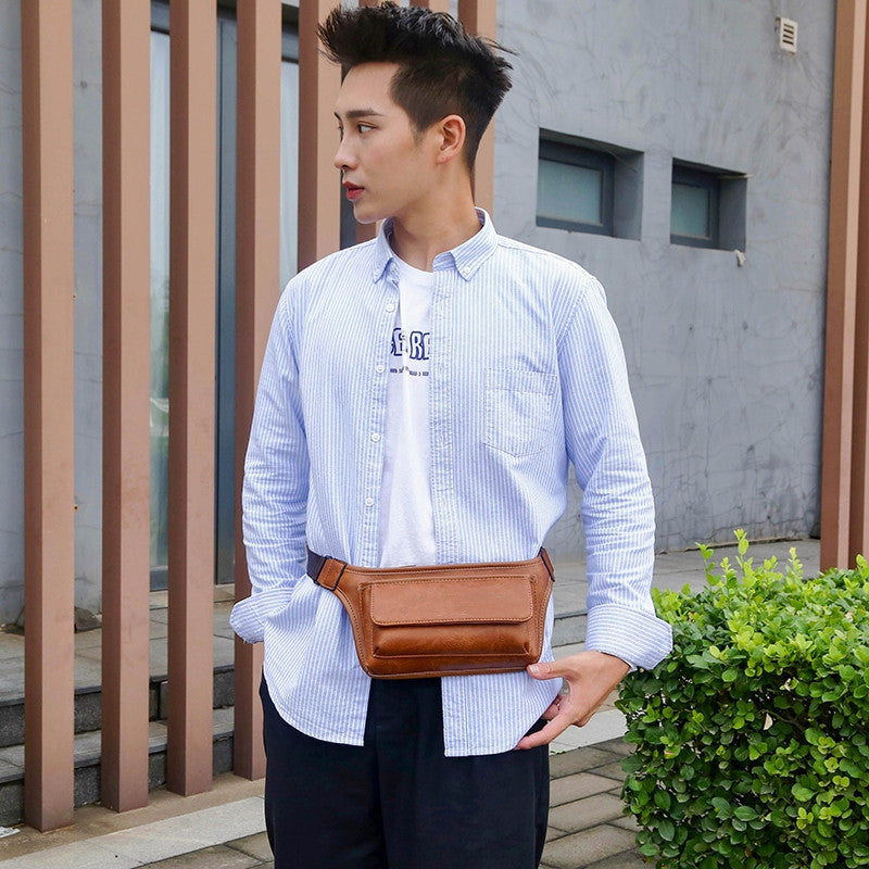 Men's Leather Retro Mobile Slanted Fashion Trendy Men's Fanny Pack