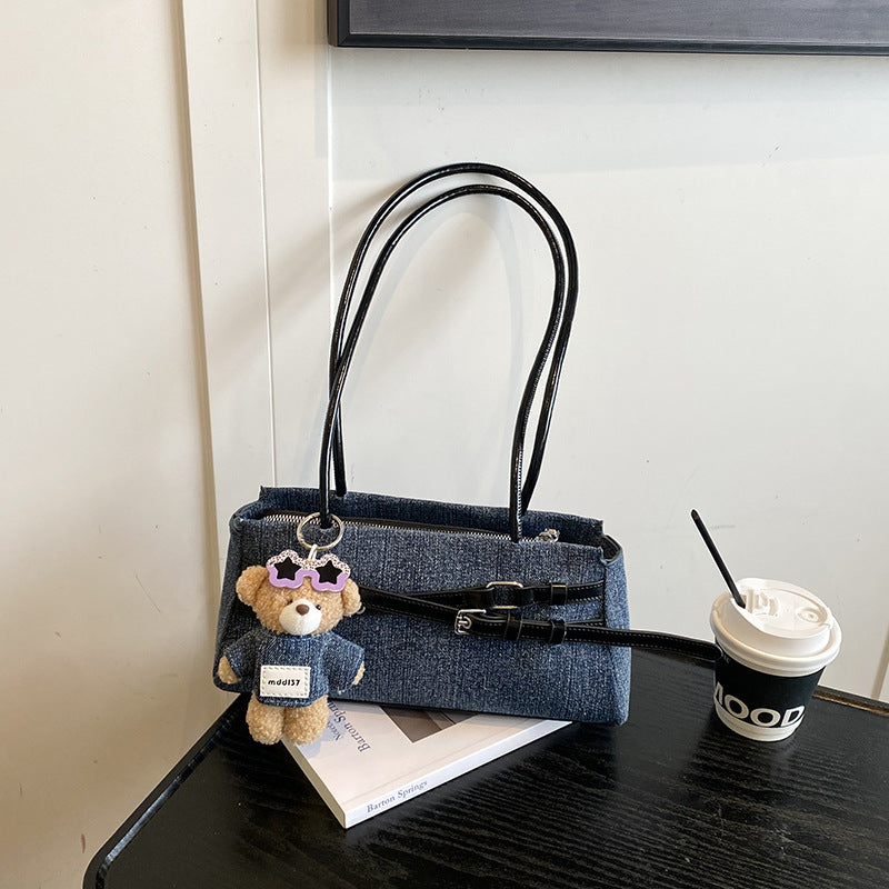 Super Popular Niche Denim Female Contrast Color Versatile Women's Shoulder Bag