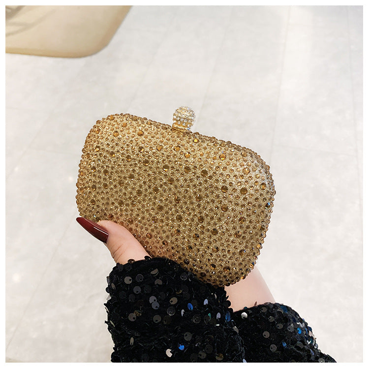 Women's Fashionable Shiny Rhinestone Ornament Clutch Box Type Bags