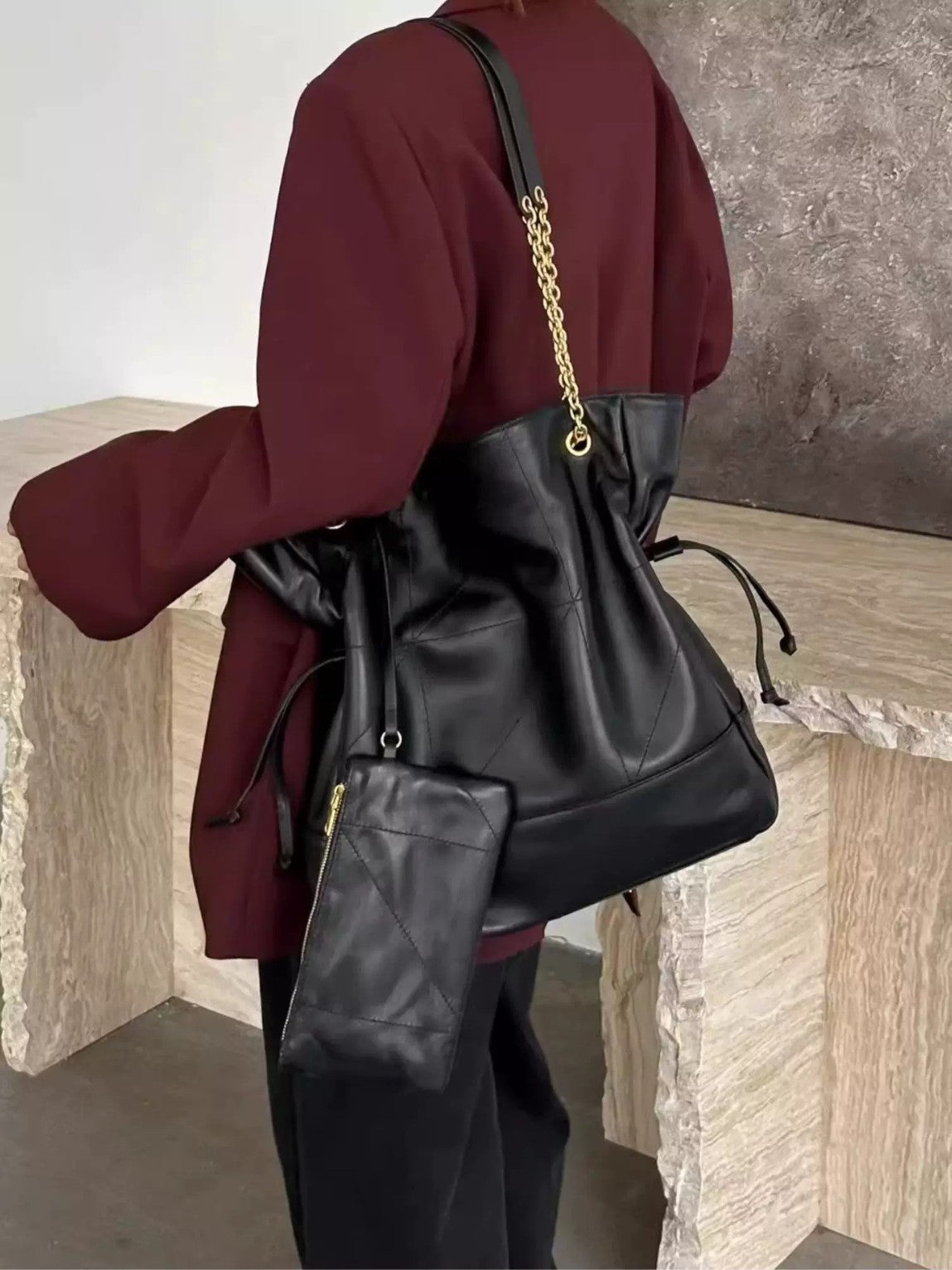 Sheepskin Lucky Drawstring Large Capacity Fashion Commuter Tote Bag