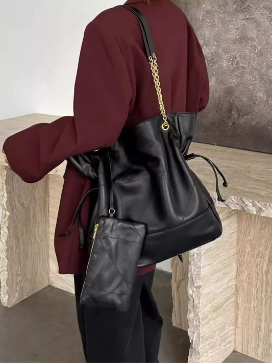 Sheepskin Lucky Drawstring Large Capacity Fashion Commuter Tote Bag