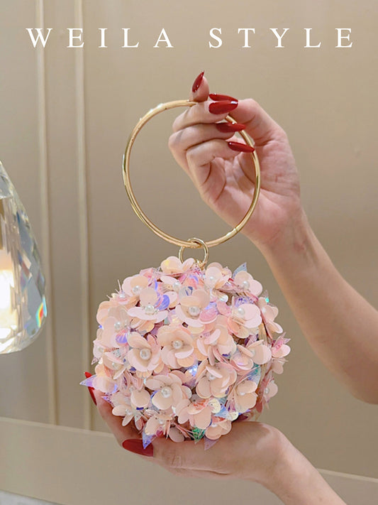 Women's Style Dinner Clutch Banquet Flower Bracelet Spherical Women's Handbag
