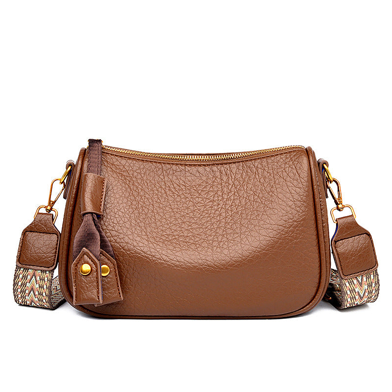 Litchi Pattern Simple Solid Color Soft Women's Messenger Bag