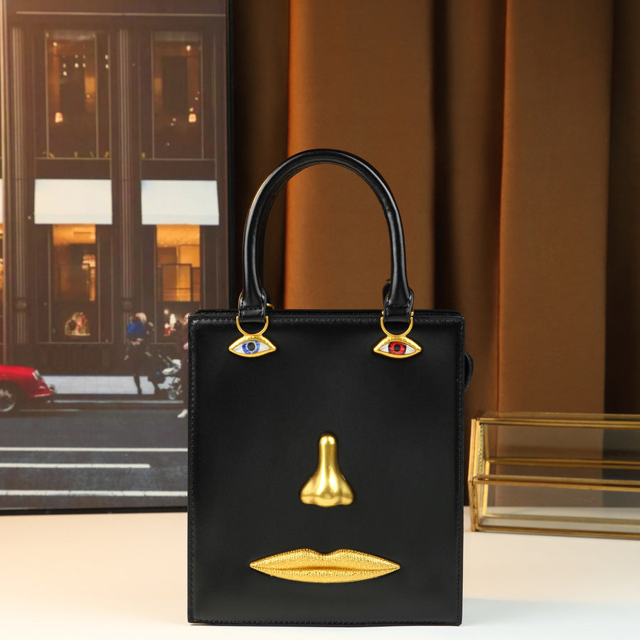 Women's Super Popular Niche Art Face Three-dimensional Metal Facial Design Retro Women's Handbag