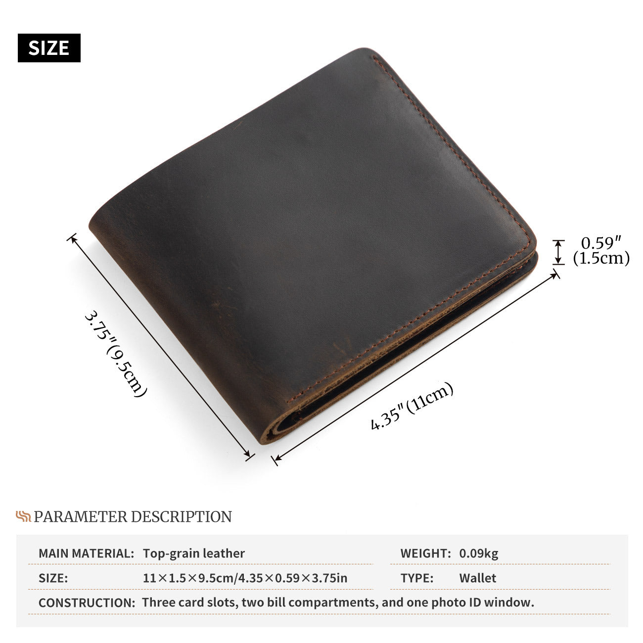 Men's Business Vintage Genuine Leather 2 Fold Bags