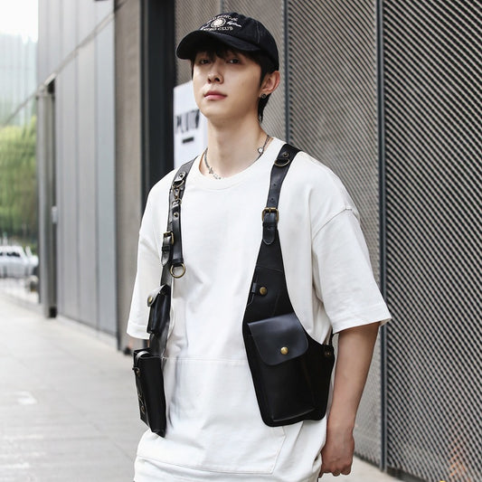 Vintage Underarm Locomotive Neutral Design Vest Men's Chest Bag