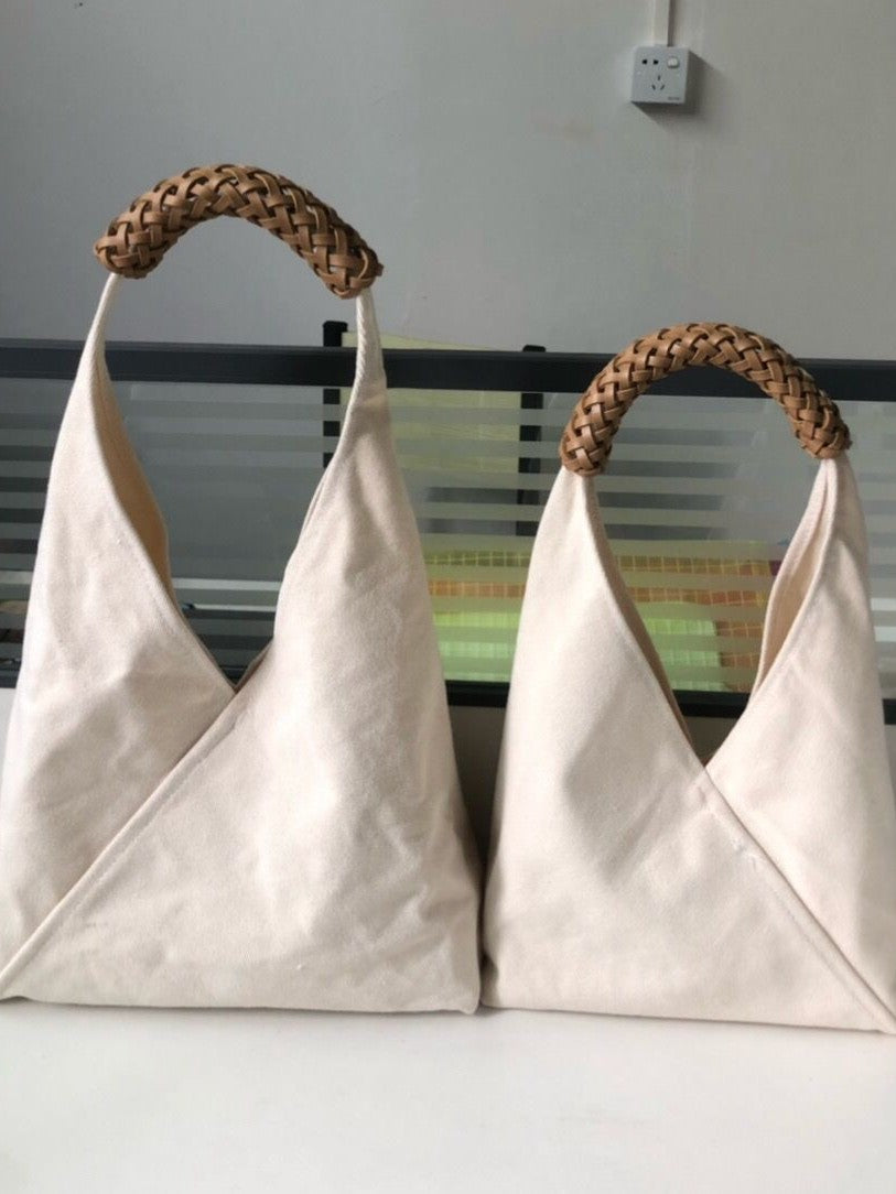 Plant Dyed Canvas Woven Triangle Wood Rubbing Style Fresh Tote Bag