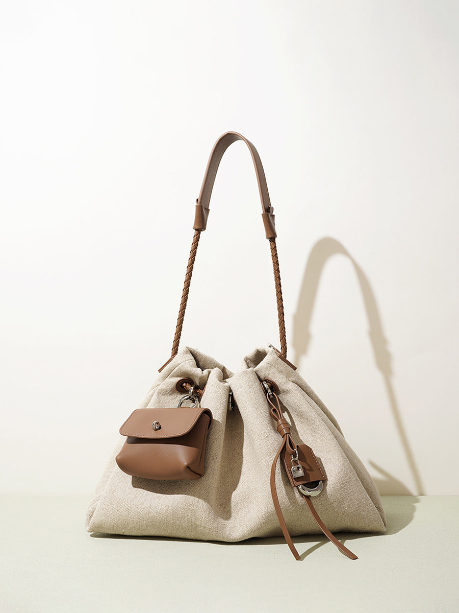 Top Layer Cowhide Drawstring Cloud Trendy Simple Women's Messenger Bag