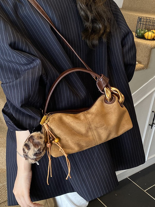 Women's Retro Suede Leopard Print Hand Holding Women's Messenger Bag
