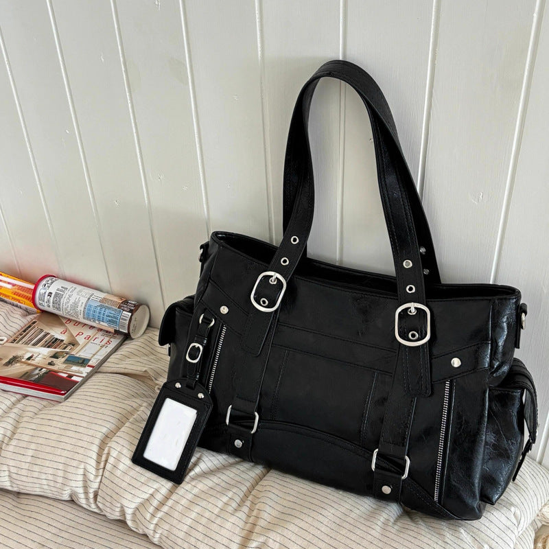 Cool Style Large Capacity Totes Personality Versatile Motorcycle Simple Women's Shoulder Bag
