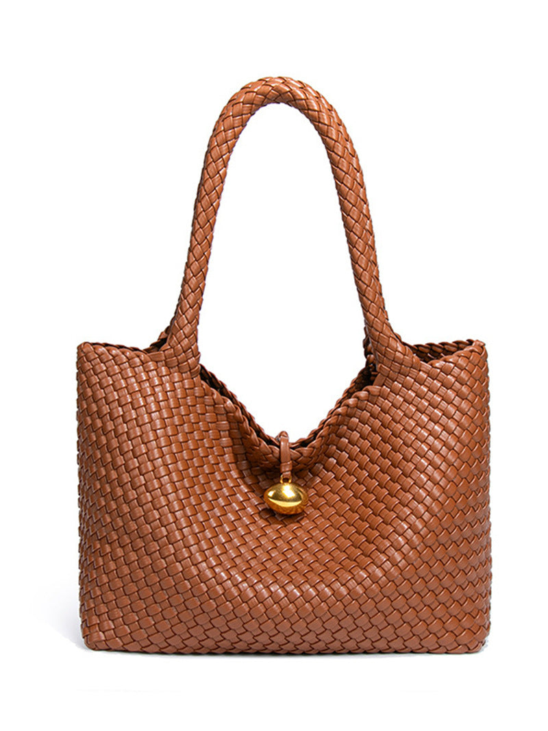 Women's Retro Golden Balls Hand-woven Large Capacity Textured Tote Bag