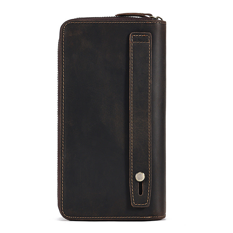 Men's Long Genuine Leather Zipper Multiple Slots Crazy Handbags