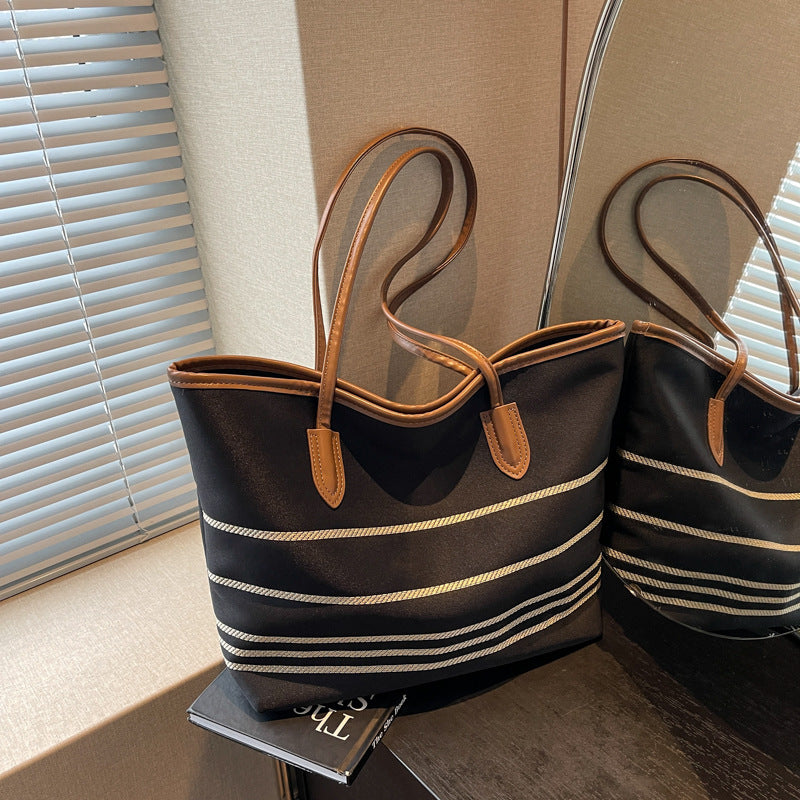 Women's Texture Commuter Large Capacity Striped Canvas Women's Shoulder Bag
