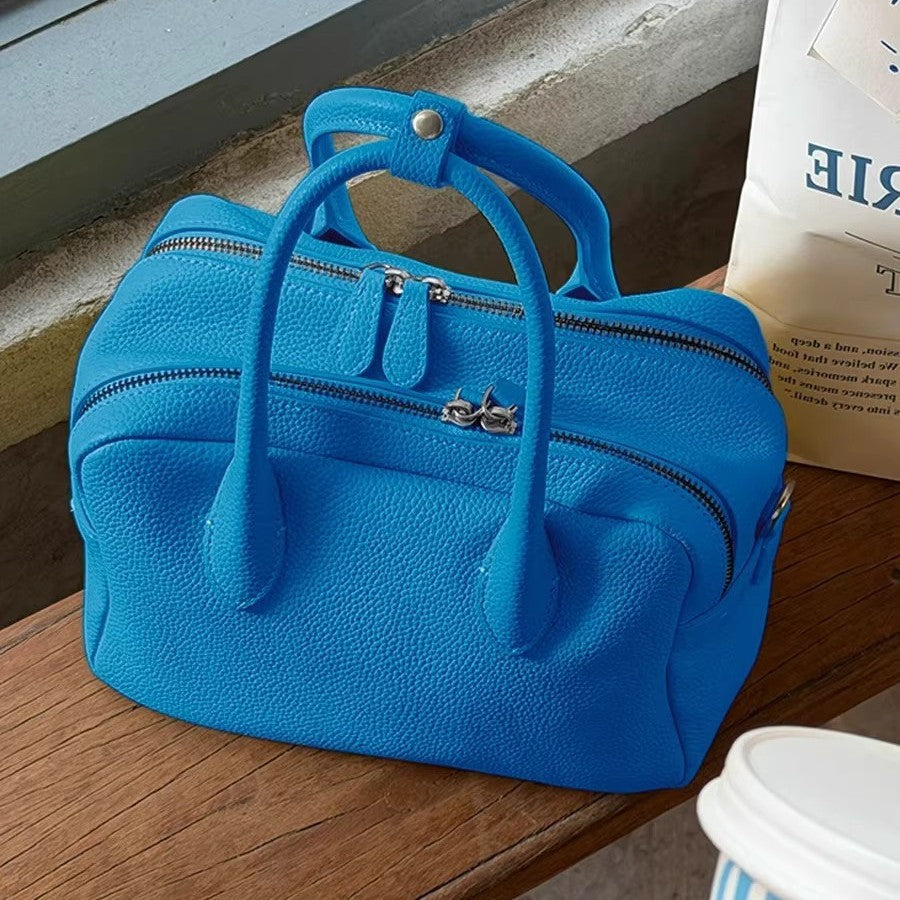 Blue High-grade Portable Boston Toast Large Capacity Women's Handbag