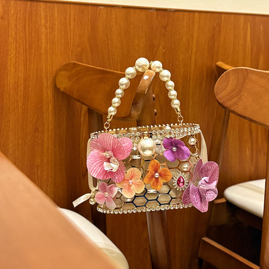 Style Metal Hollow Dinner Pearl Butterfly Orchid Handle