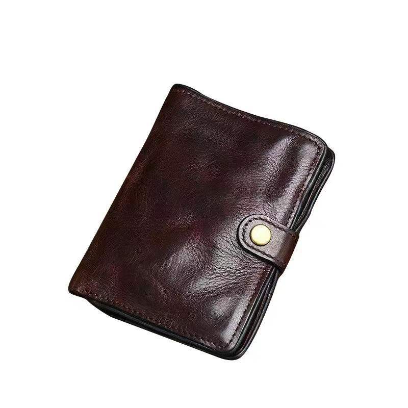 Men's Pleated First Layer Pure Cattlehide Genuine Leather Short Simple Men's Wallet