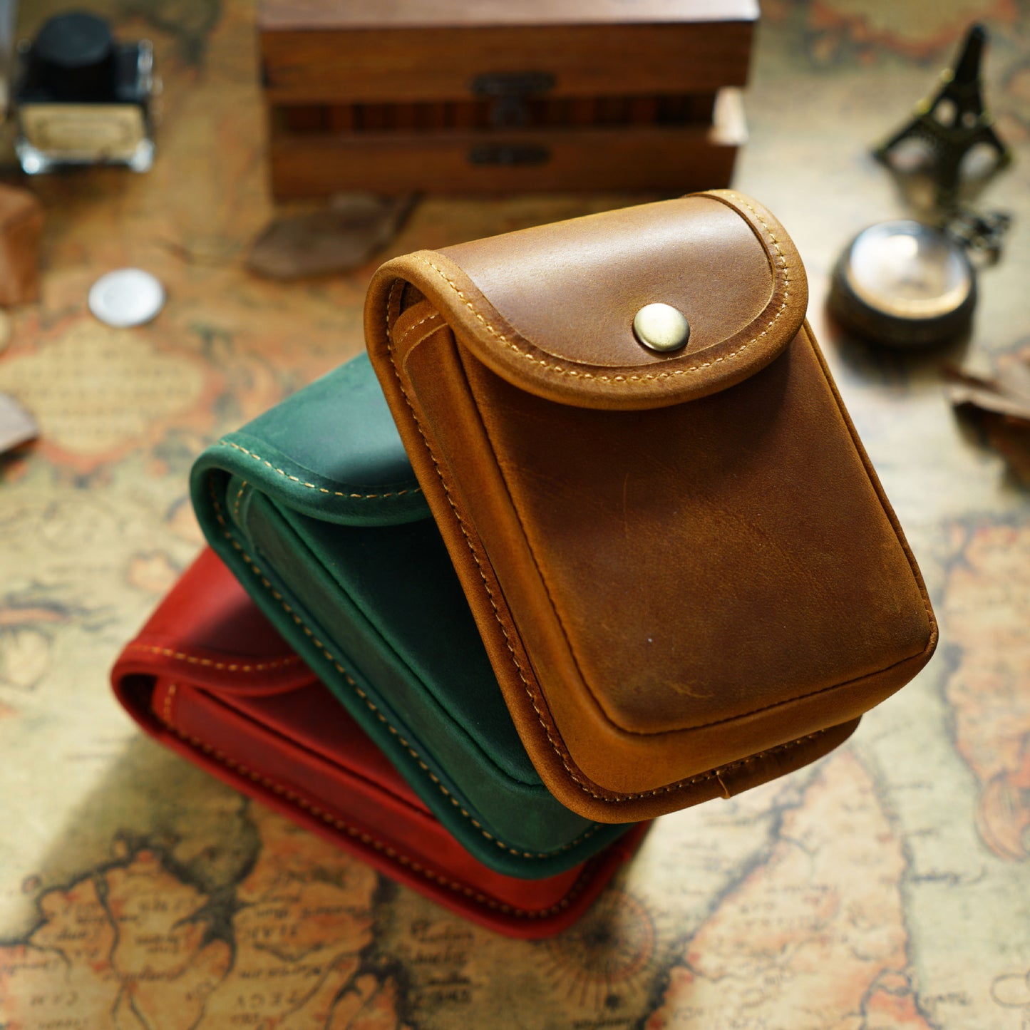 Men's Cowhide Crazy Horse Leather Mini Cigarette Retro Men's Fanny Pack