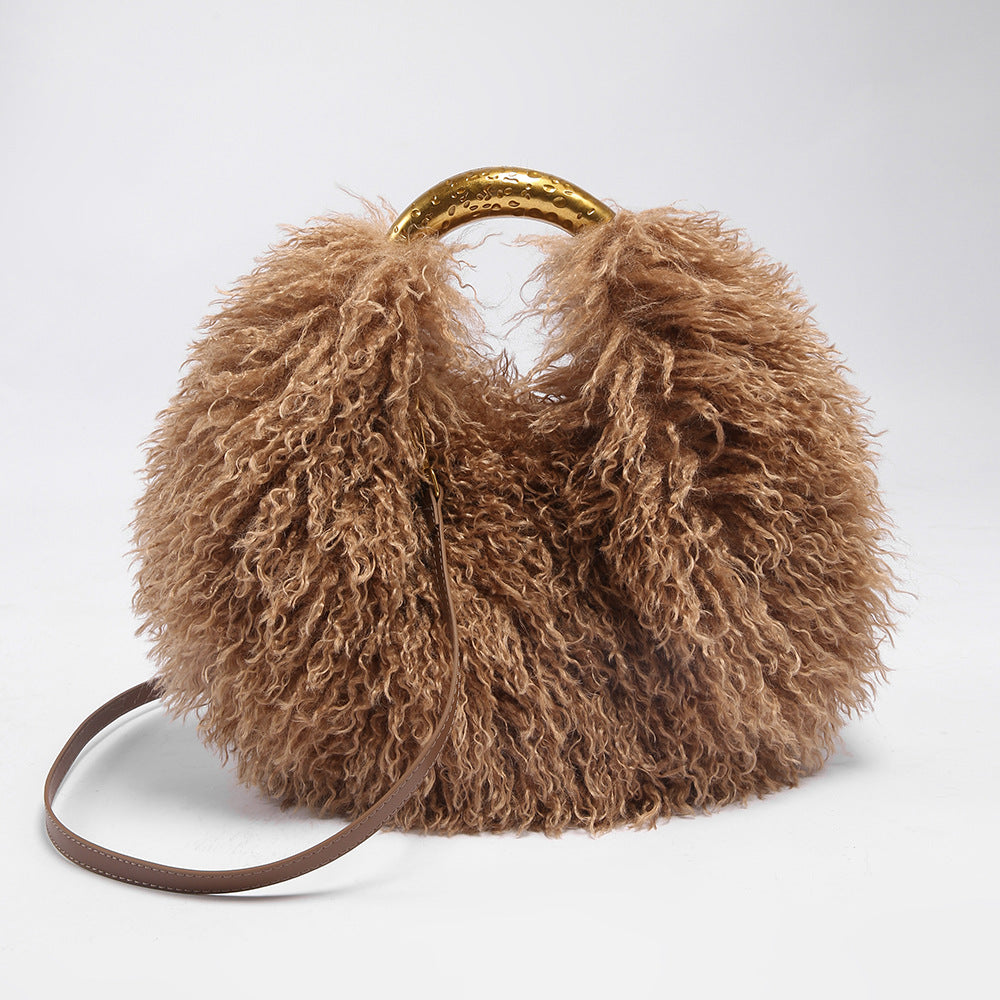 Women's Plush Imitated Tibet Sheep Fur Round Bags
