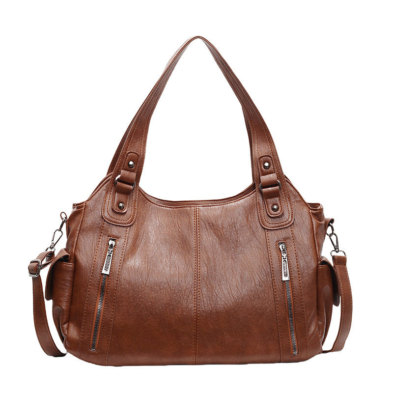 Women's High-grade Fashion Brown Solid Color Large Women's Shoulder Bag