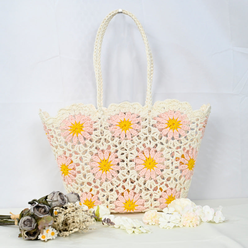 Women's Patchwork Hollow Leisure Vacation Bearded Needle Korean Tote Bags