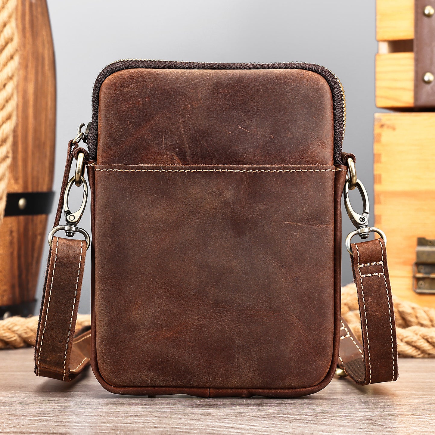 Men's Leather Fashion Crazy Horse First Layer Cowhide Men's Shoulder Bag