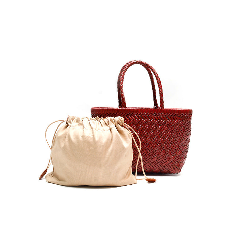 French Style Vegetable Basket Leather Woven Bags