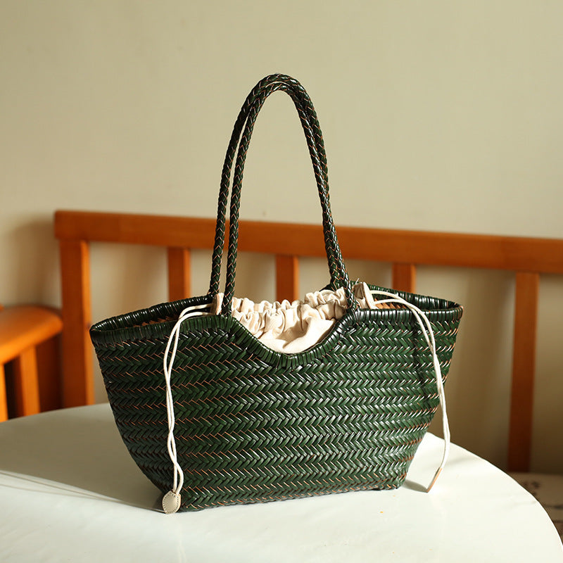 Women's Hand-woven First Layer Cowhide Seaside Vacation Large Handbags