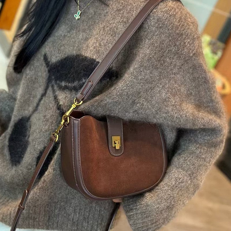 Women's Genuine Leather Underarm Retro Frosted Cowhide High-grade Niche Bags