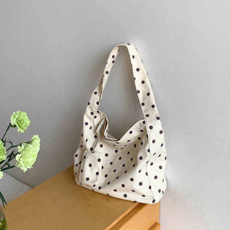 Fashion College Canvas Temperament Artistic Polka Dot Large Capacity Shoulder Bags