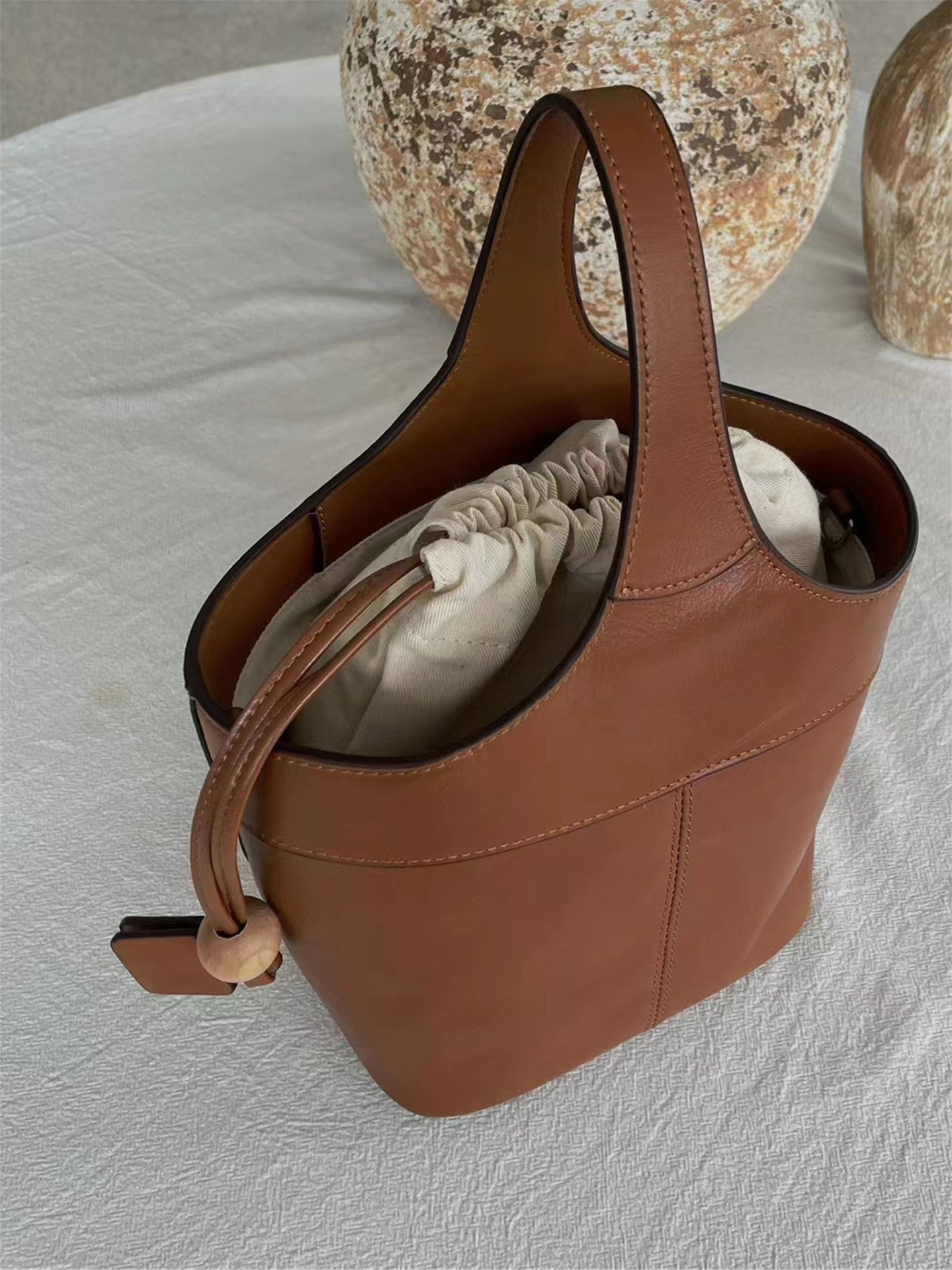 First Layer Cowhide Large Capacity Vegetable Basket Women's Handbag