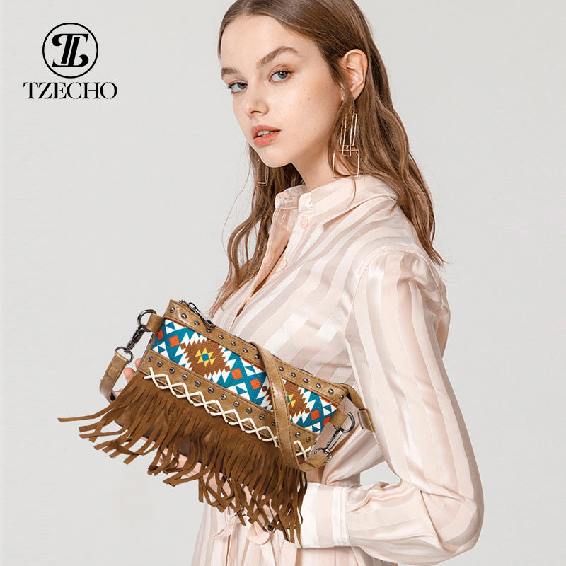 Women's Tassel Canvas Leather High-grade Light Luxury Shoulder Bags