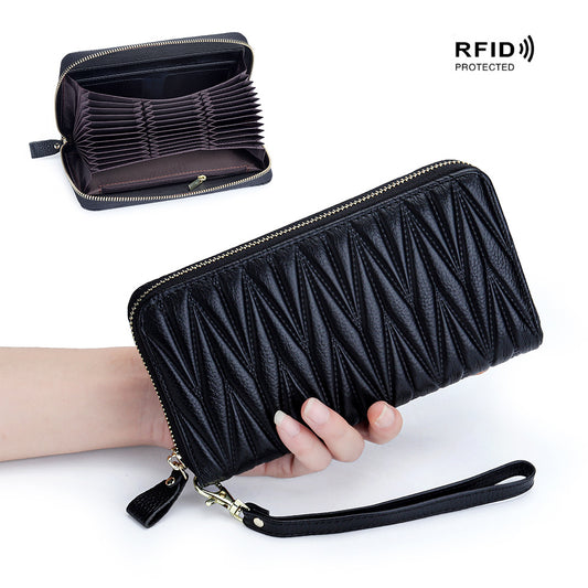 Women's Long Large Capacity Genuine Leather Swiping Expanding First Layer Cowhide Ladies Wallet