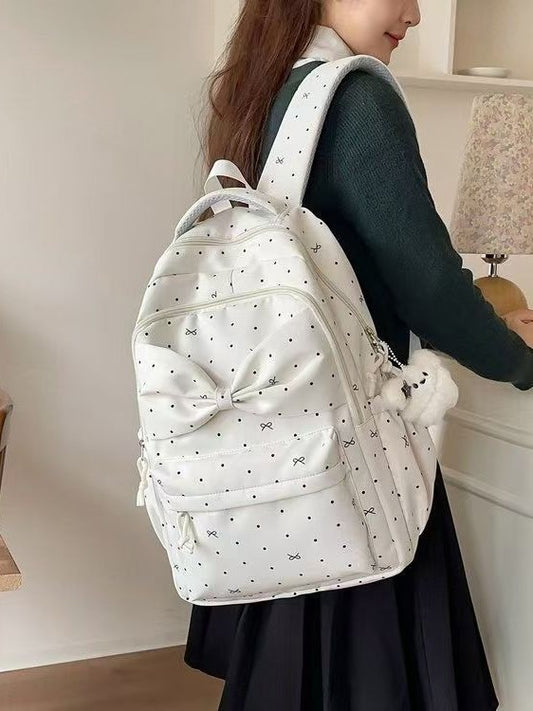 Female Design Sweet Polka Dot Bow College Student Schoolbag