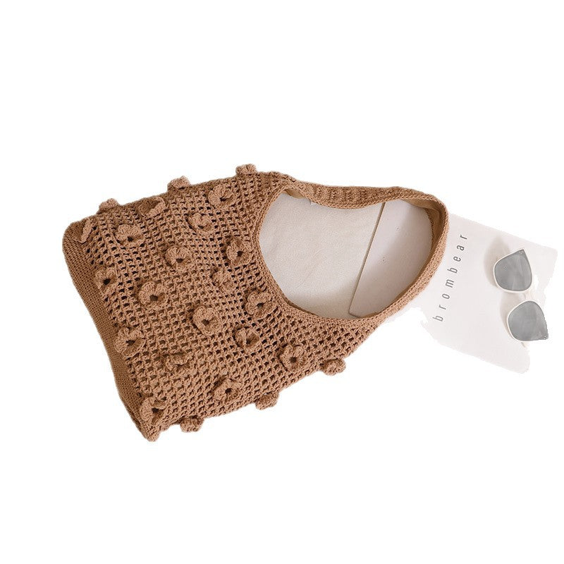 Fresh Three-dimensional Flower Cotton Thread Woven Hollow Women's Shoulder Bag