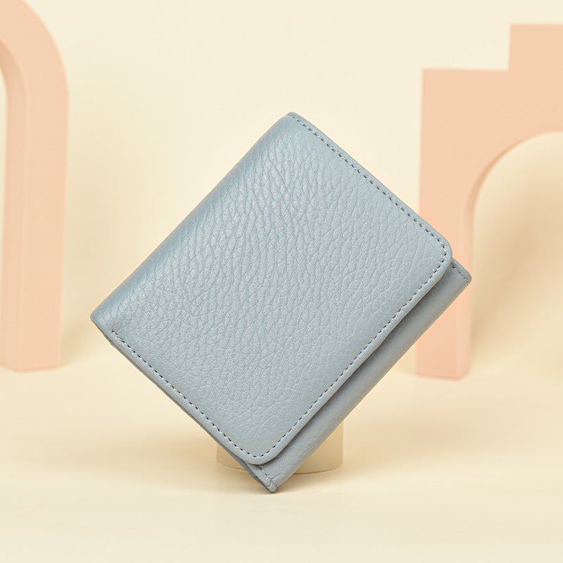 Women's Genuine Leather Short Chic Organ Two Fold Multiple Ladies Wallet