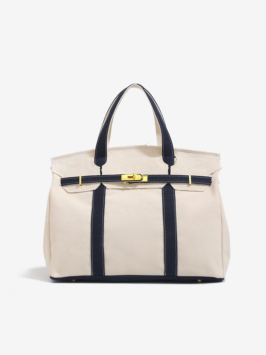 Classic Contrast Color Portable Canvas Large Bags
