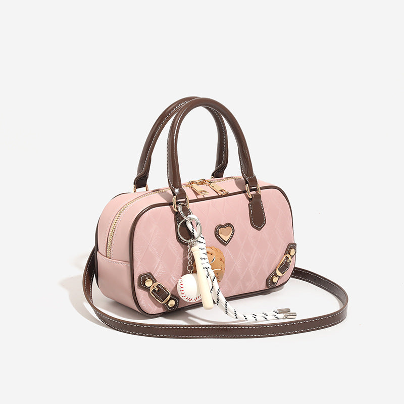 Women's Design Rhombus Bowling Boston Contrast Color Love Hand Women's Handbag