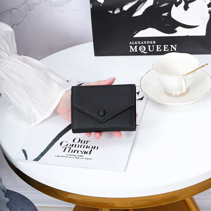 Women's Leather Short Simple Folding First Layer Cowhide Fashion Ladies Wallet