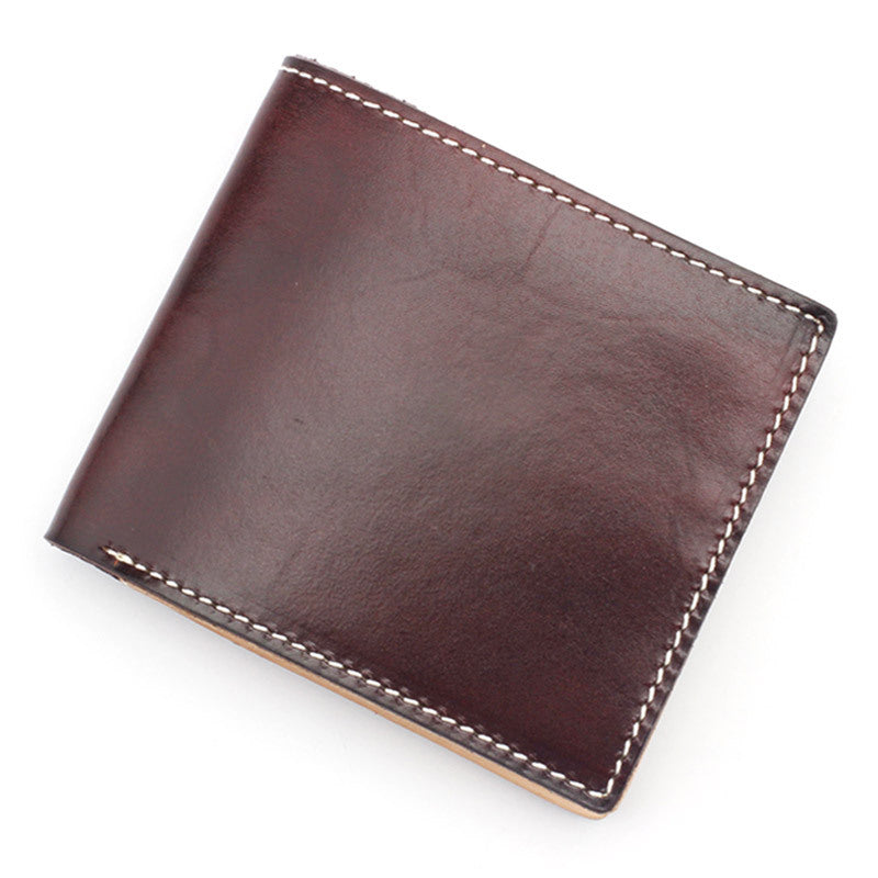 Men's Style Handmade Vegetable Tanned Leather Two Fold Short Men's Wallet
