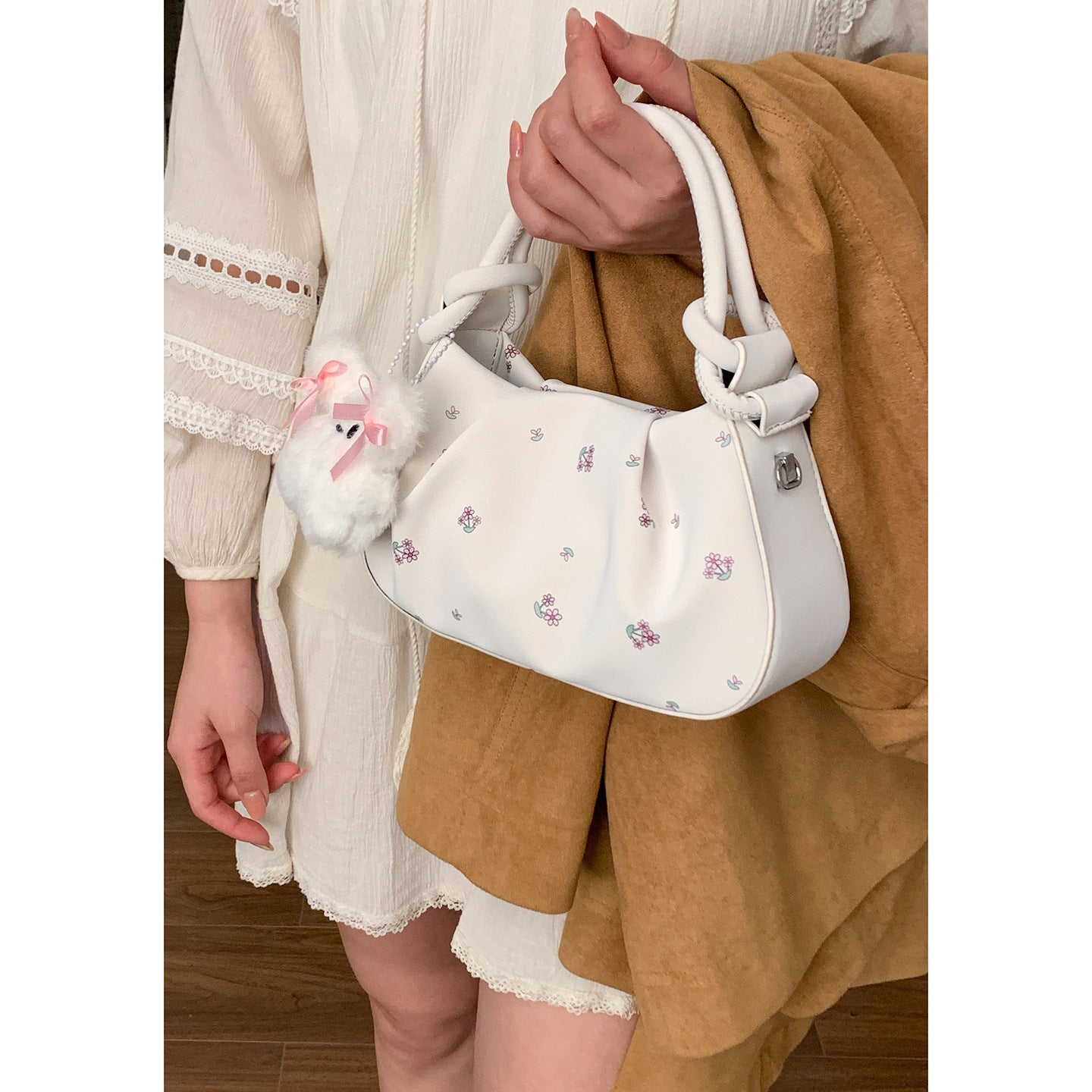 Women's Korean Style Fashion Carrying Flower Print Small Square Bag