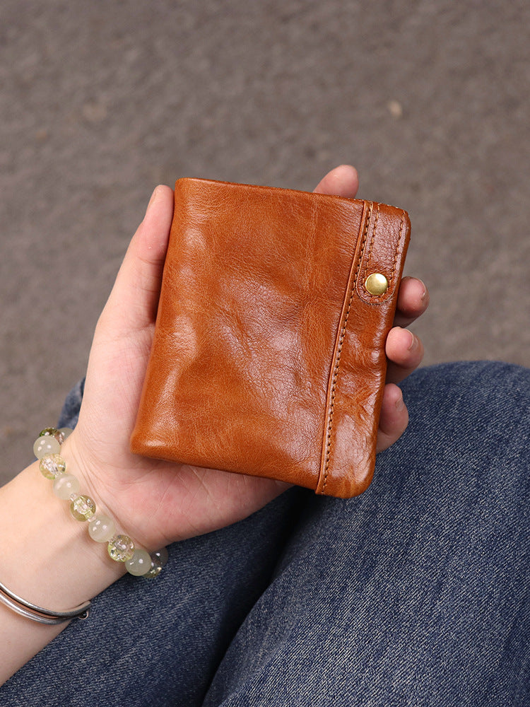 Women's Tanning Leather Classic Short For Handmade Genuine Multiple Slots Card Holder