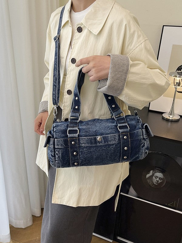 Women's Rivet Boston Denim Korean Chic Unique Women's Shoulder Bag