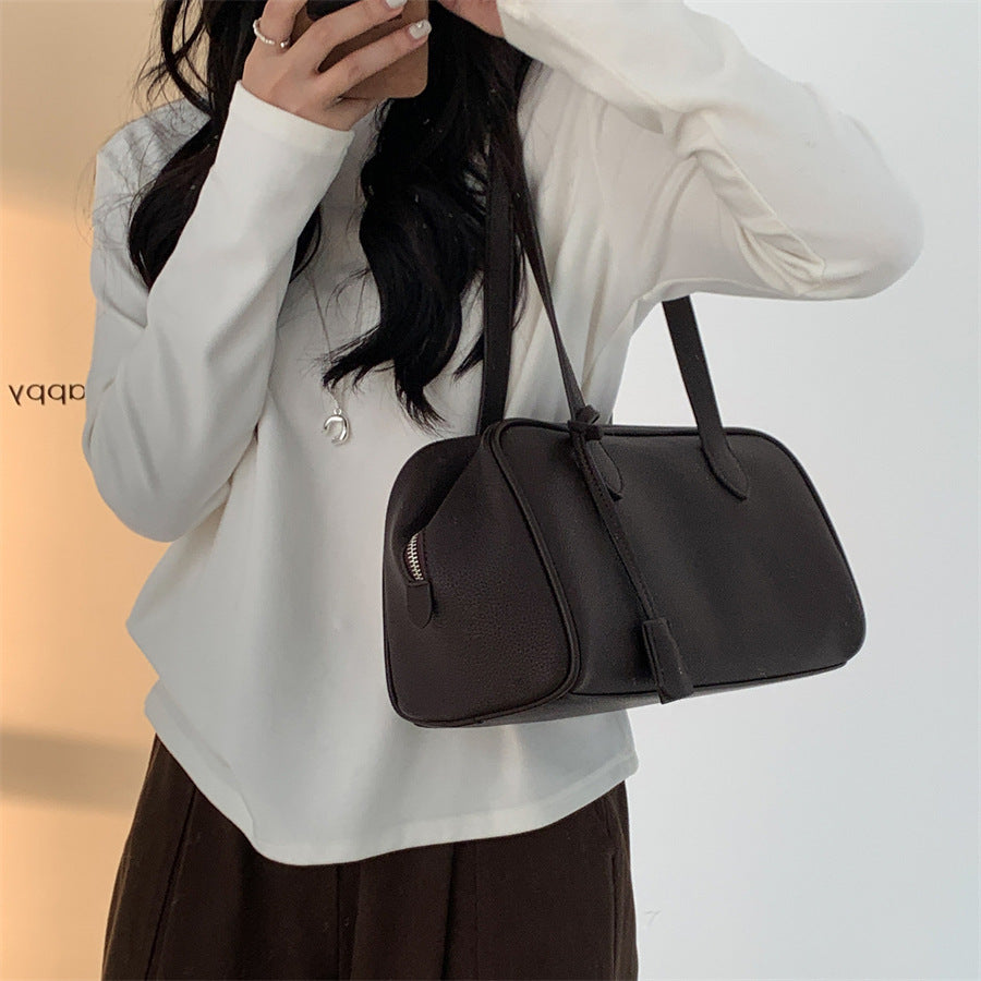 Women's Simple Boston Niche Trendy Portable Underarm High-grade Versatile Leather Women's Handbag