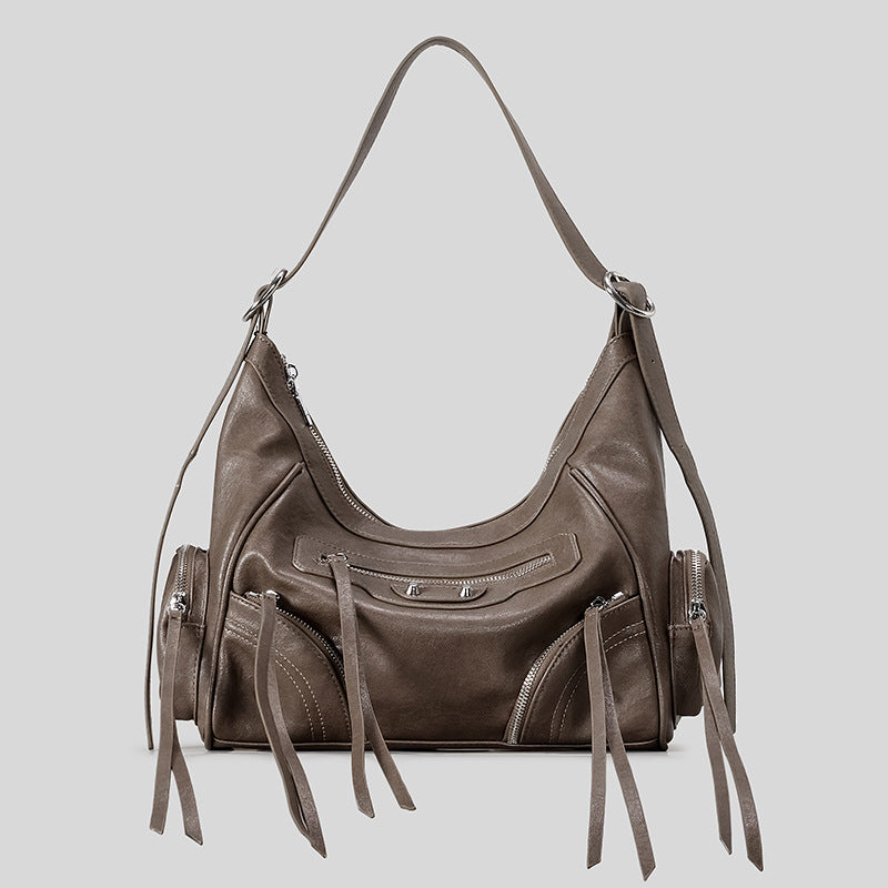 Women's Retro Rivet Tassel Motorcycle Hot Underarm Women's Shoulder Bag