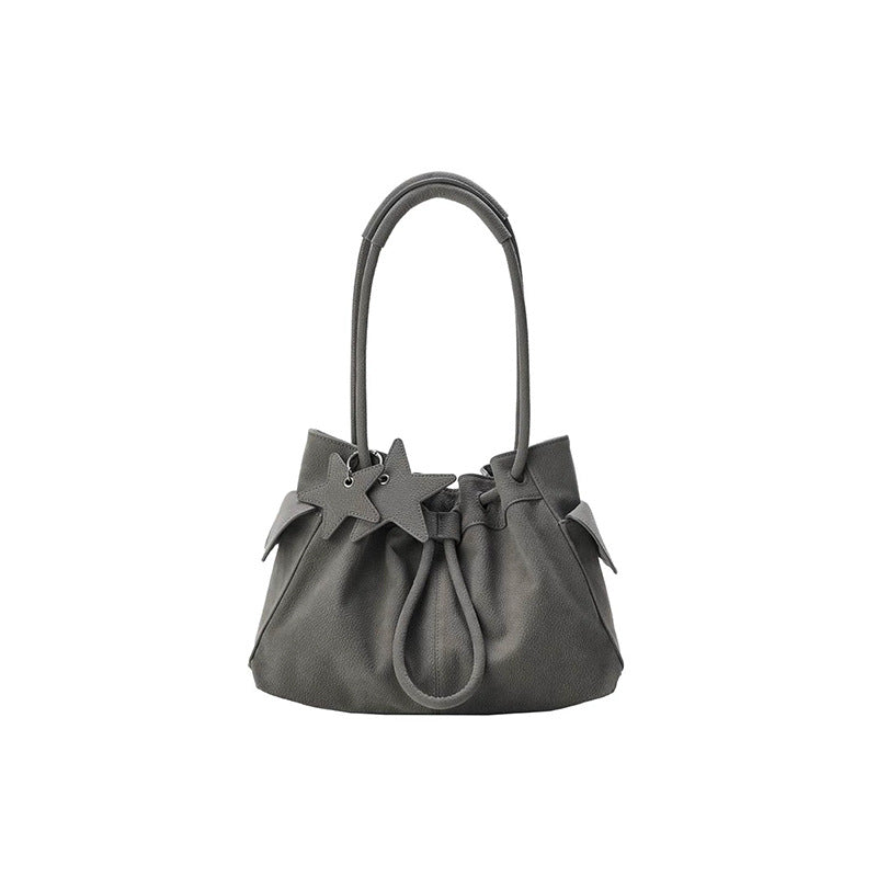 Design Fashionable Stylish Drawstring Bundle Lychee Pattern High-grade Large Capacity Women's Shoulder Bag