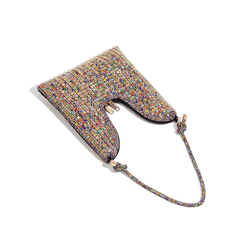 Women's Rhinestone Simple Niche Underarm Large Capacity Dinner Easy Tote Bags